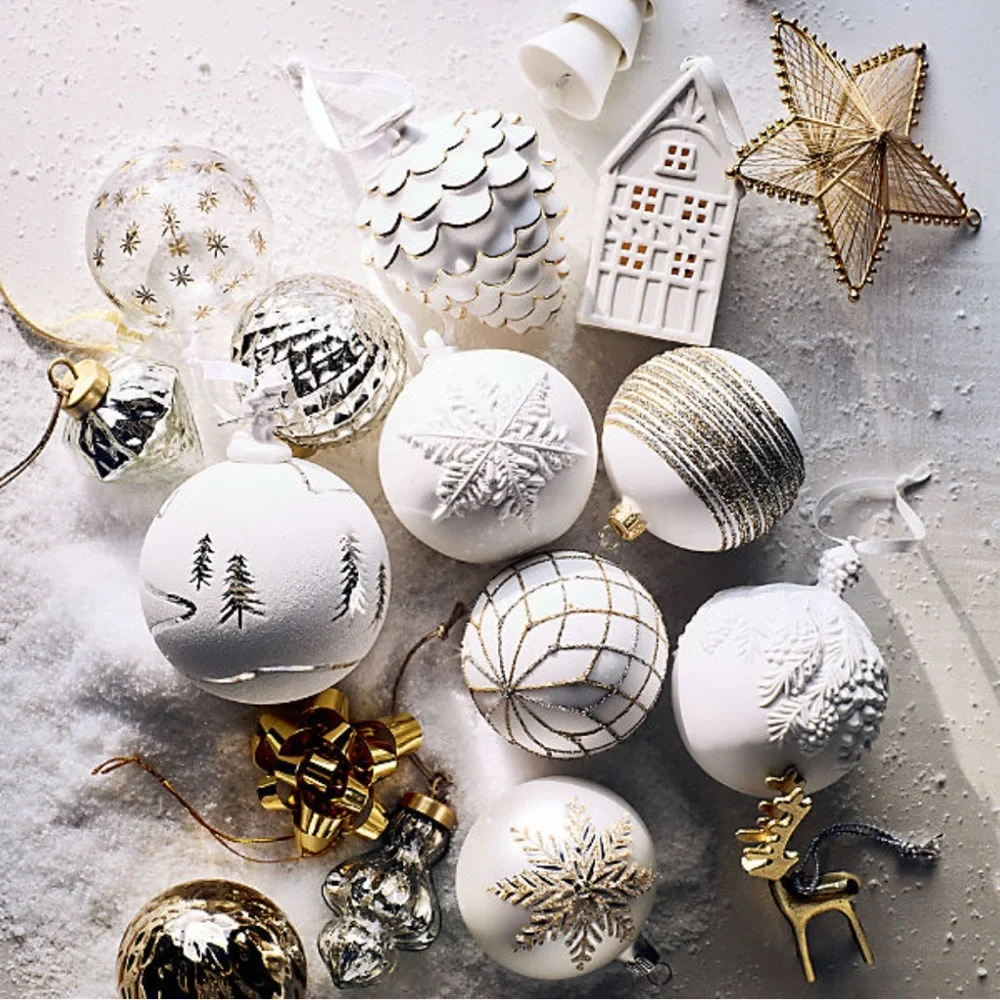 New! Crate&Barrel Gold Glass Ornament Collection, Set of 6